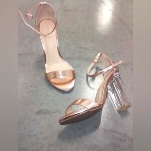 Wild Diva Clear Heeled Rose Gold Sandals/Shoes/Heels Size 5.5